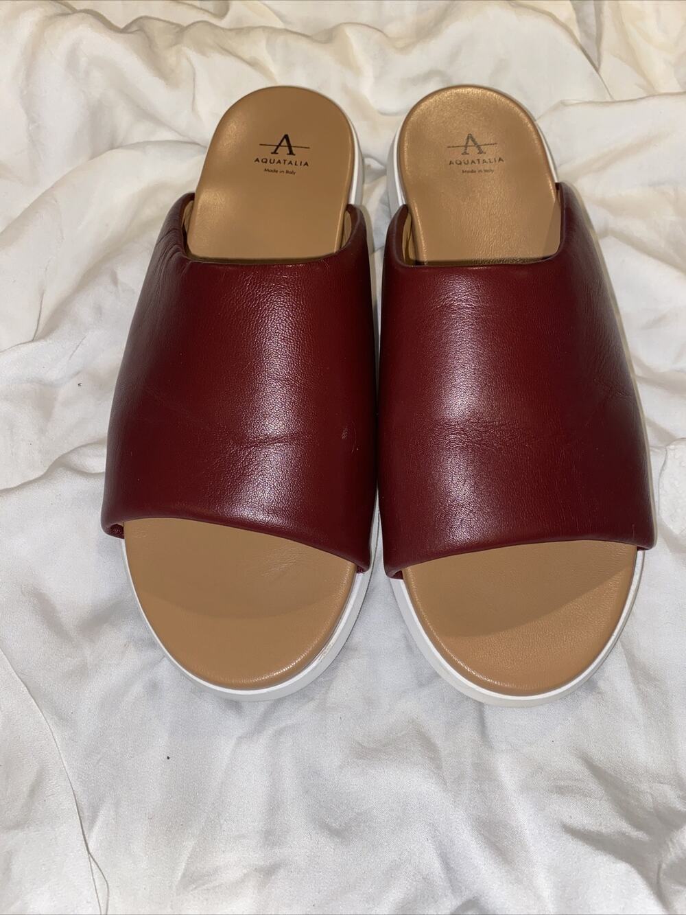 Aquatalia Womens Sharla Nappa Mulberry Comfort (Burgundy) Sandals Slides Sz 9.5